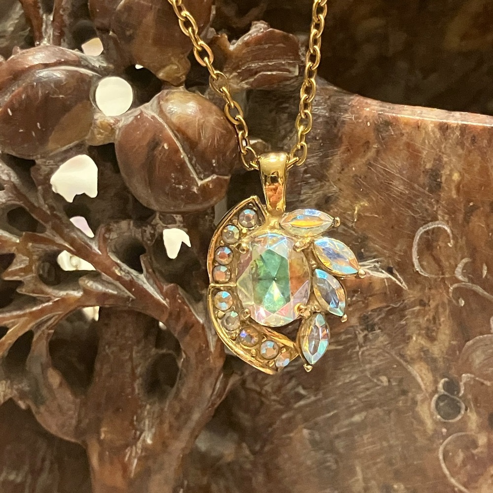 Gold-Tone Aurora Crystal Leaf Pendant Necklace - Women Jewelry - Picture 5 of 6